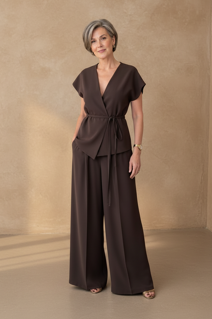 Conjunto Elena de Blusa y Pantalones de Pierna Ancha
