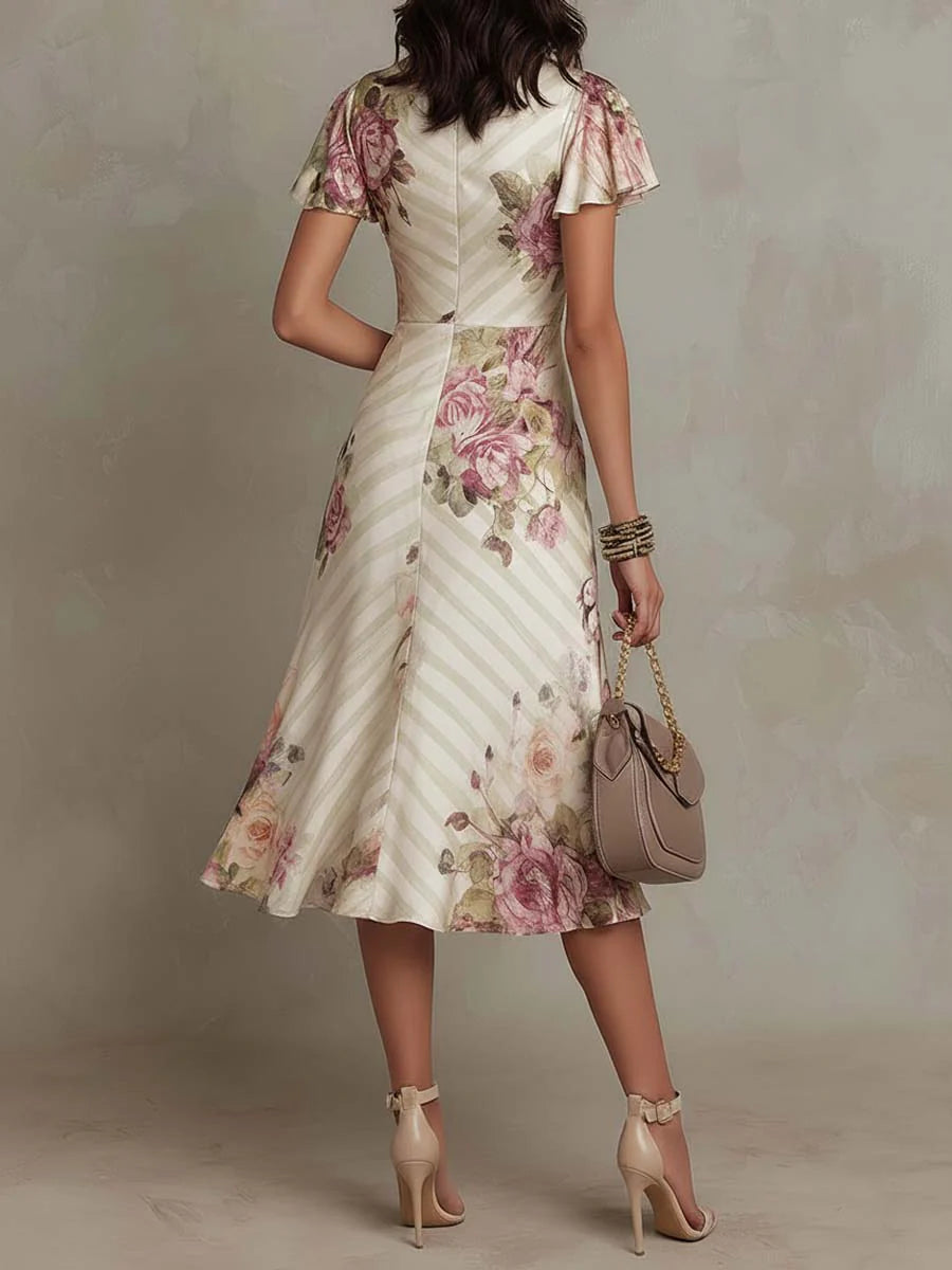 Vestido midi de satén floral vintage