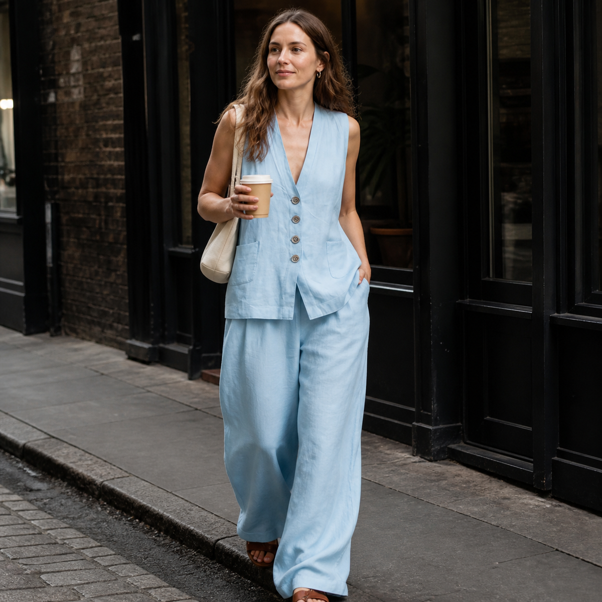 Conjunto de Chaleco sin Mangas y Pantalones de Pierna Ancha