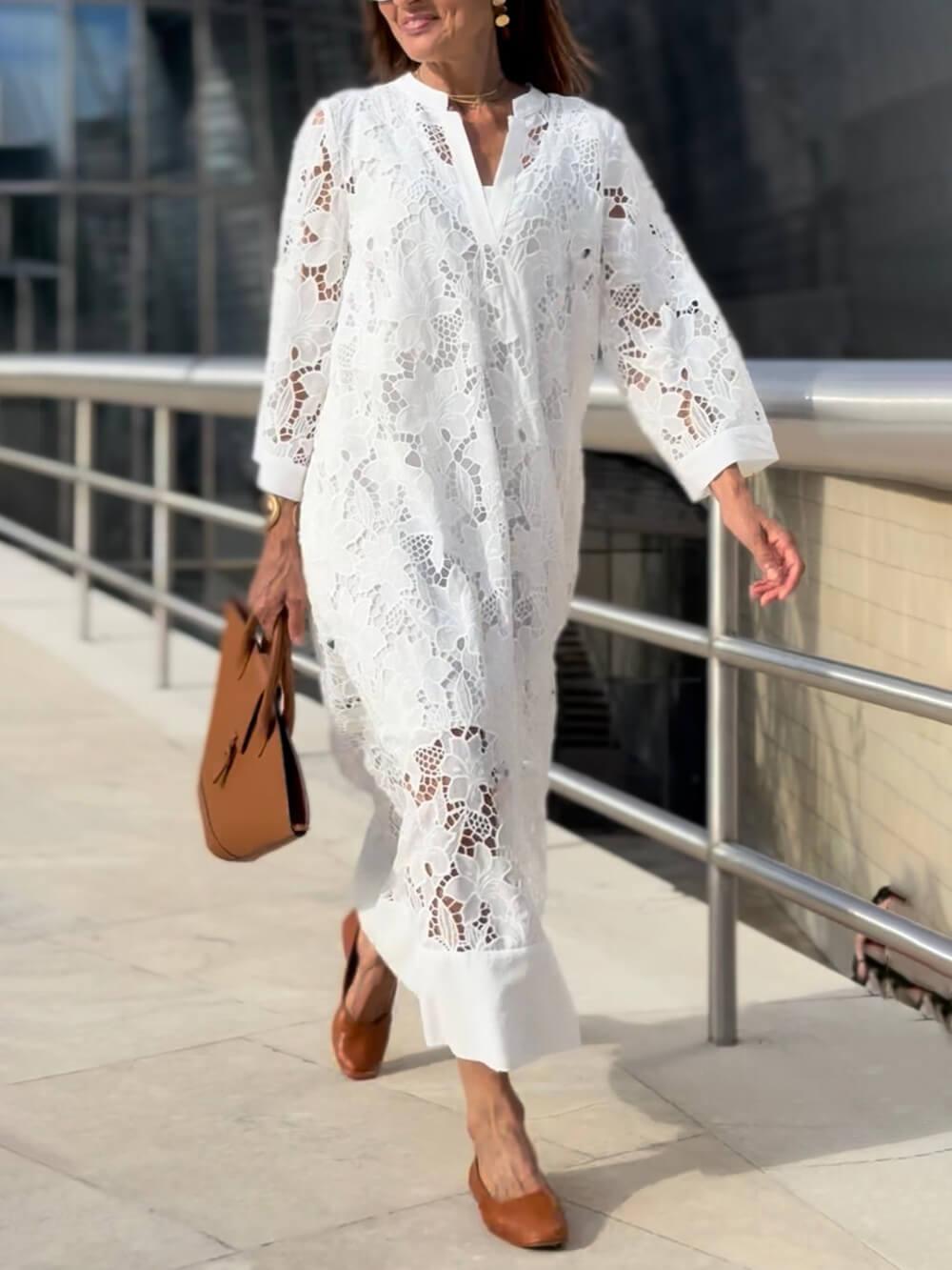 Vestido midi de encaje floral