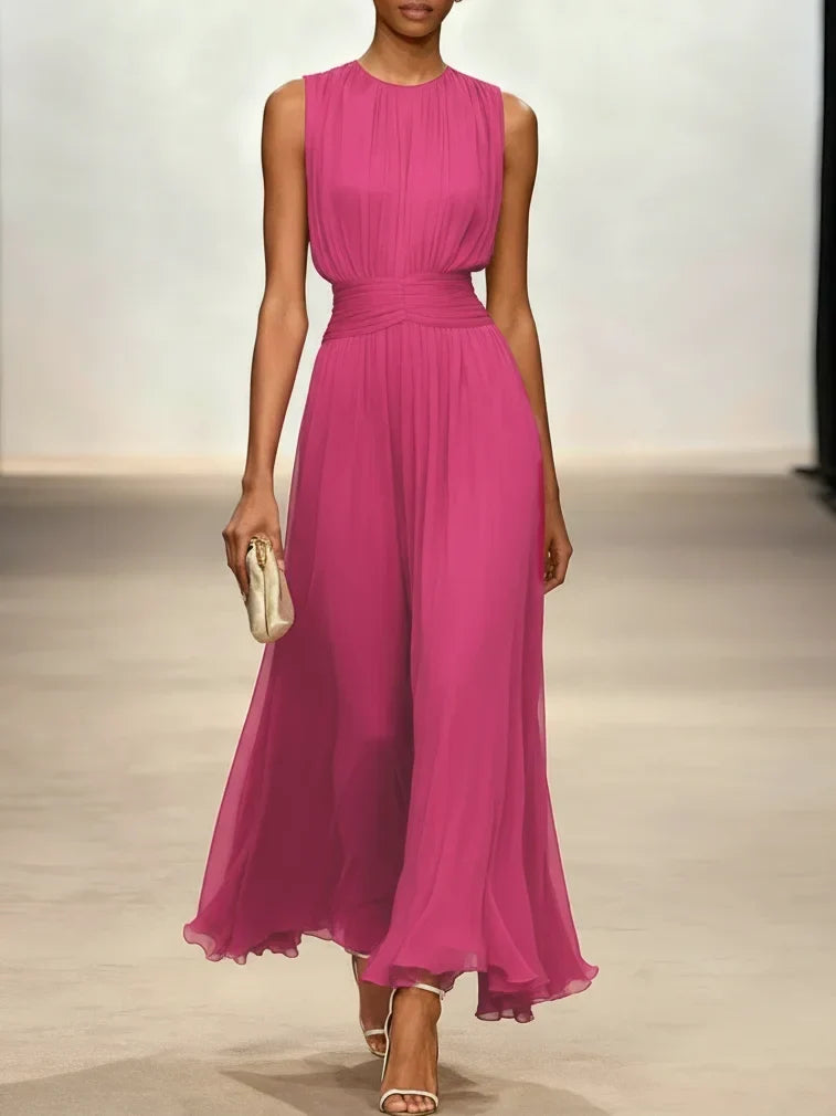 Vestido largo fruncido sin mangas