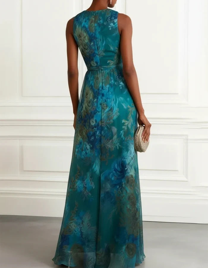 Vestido largo de gasa floral