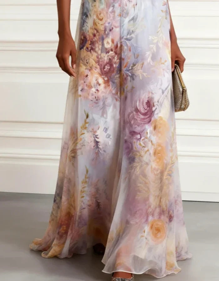 Vestido largo de gasa floral