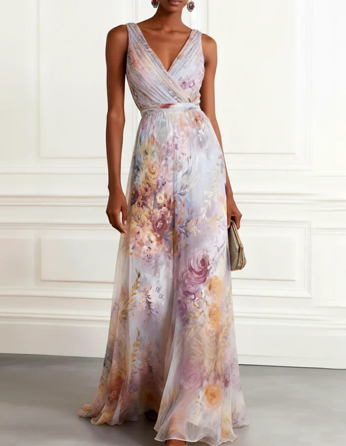 Vestido largo de gasa floral