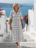 Parisa | Vestido midi a rayas de manga corta con volantes escalonados