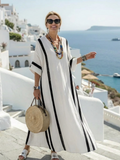 Elvienne | Vestido largo a rayas con bloques de color y mangas cortas