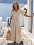 Alvara | Vestido midi de manga corta con escote en V y cintura envolvente