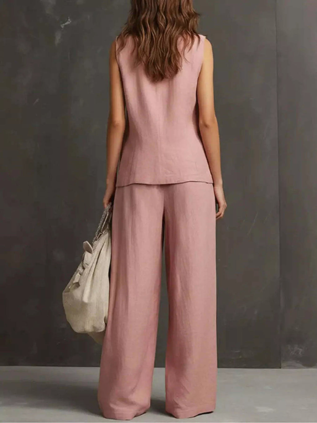 Conjunto de Chaleco sin Mangas y Pantalones de Pierna Ancha