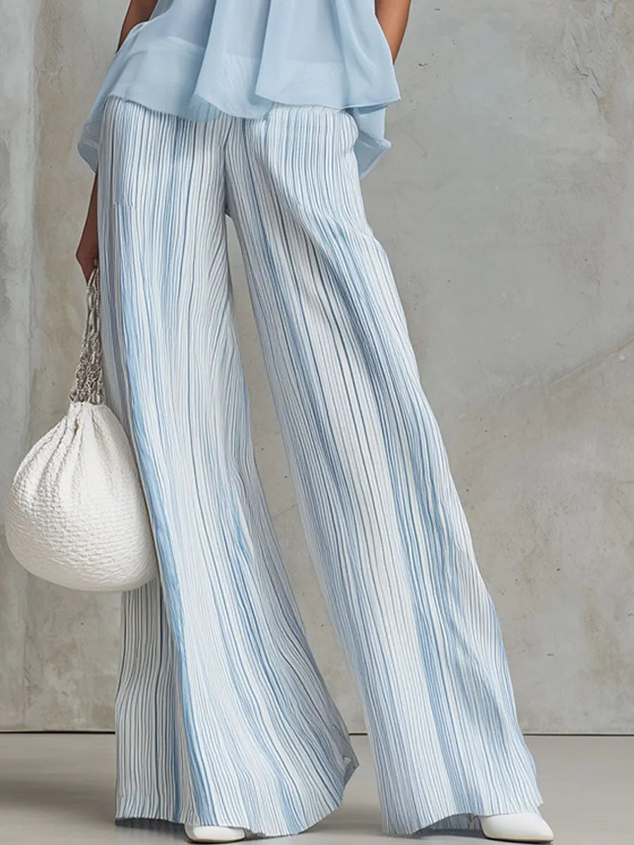 Conjunto de Pantalones de Gasa Azul Costero