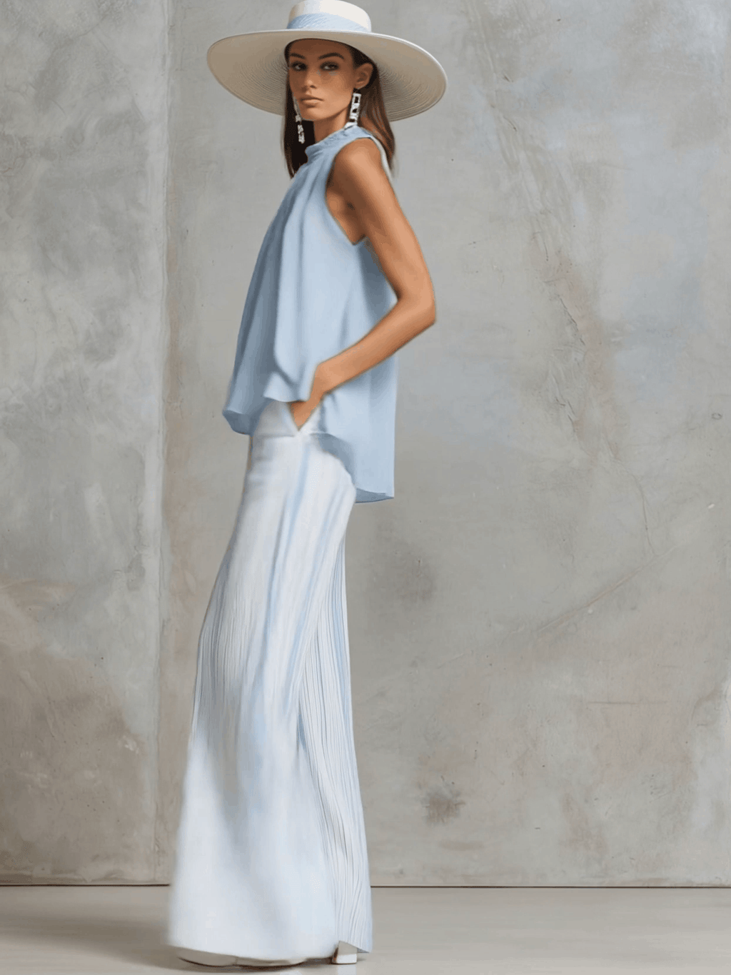 Conjunto de Pantalones de Gasa Azul Costero