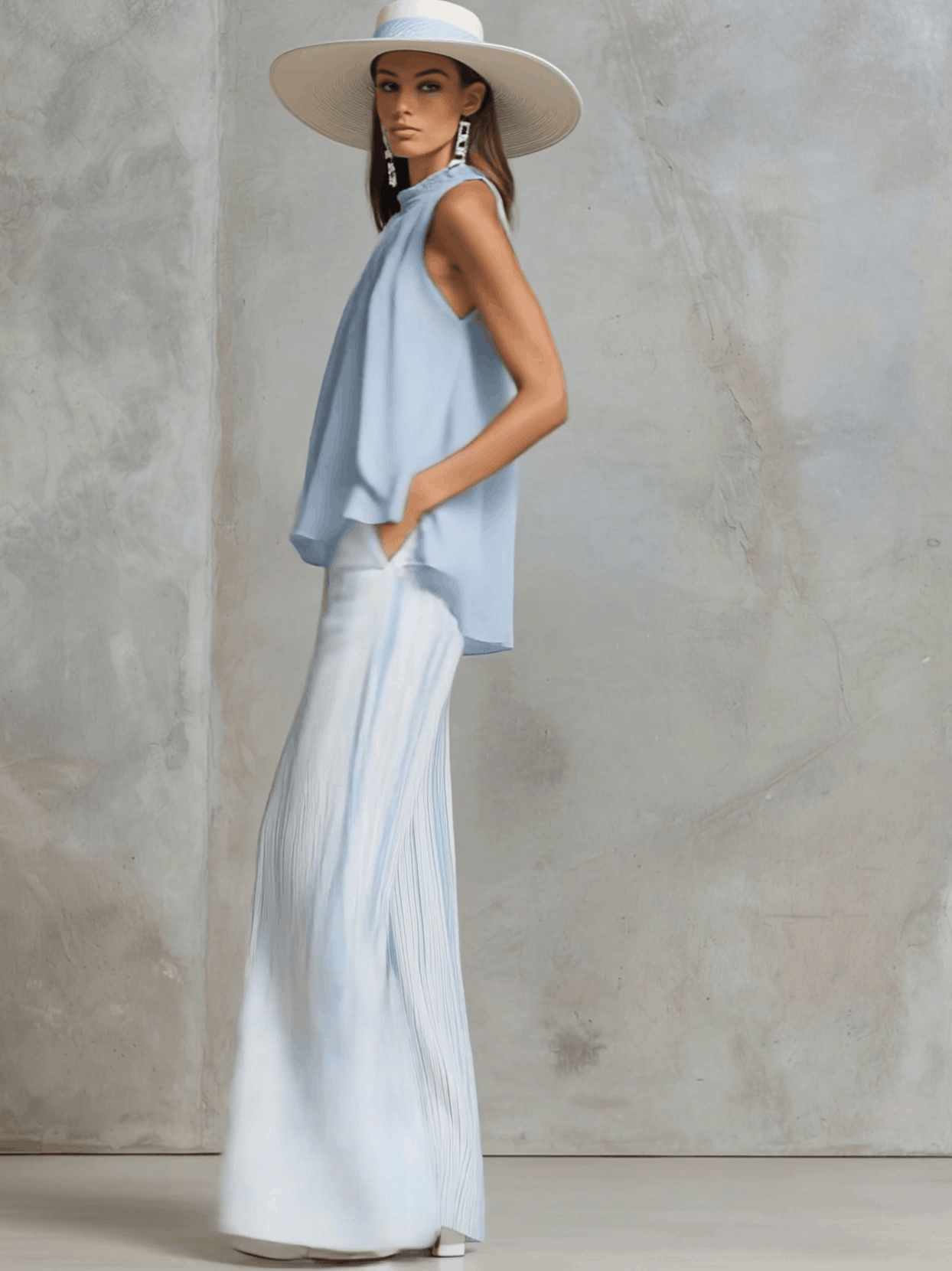 Conjunto de Pantalones de Gasa Azul Costero