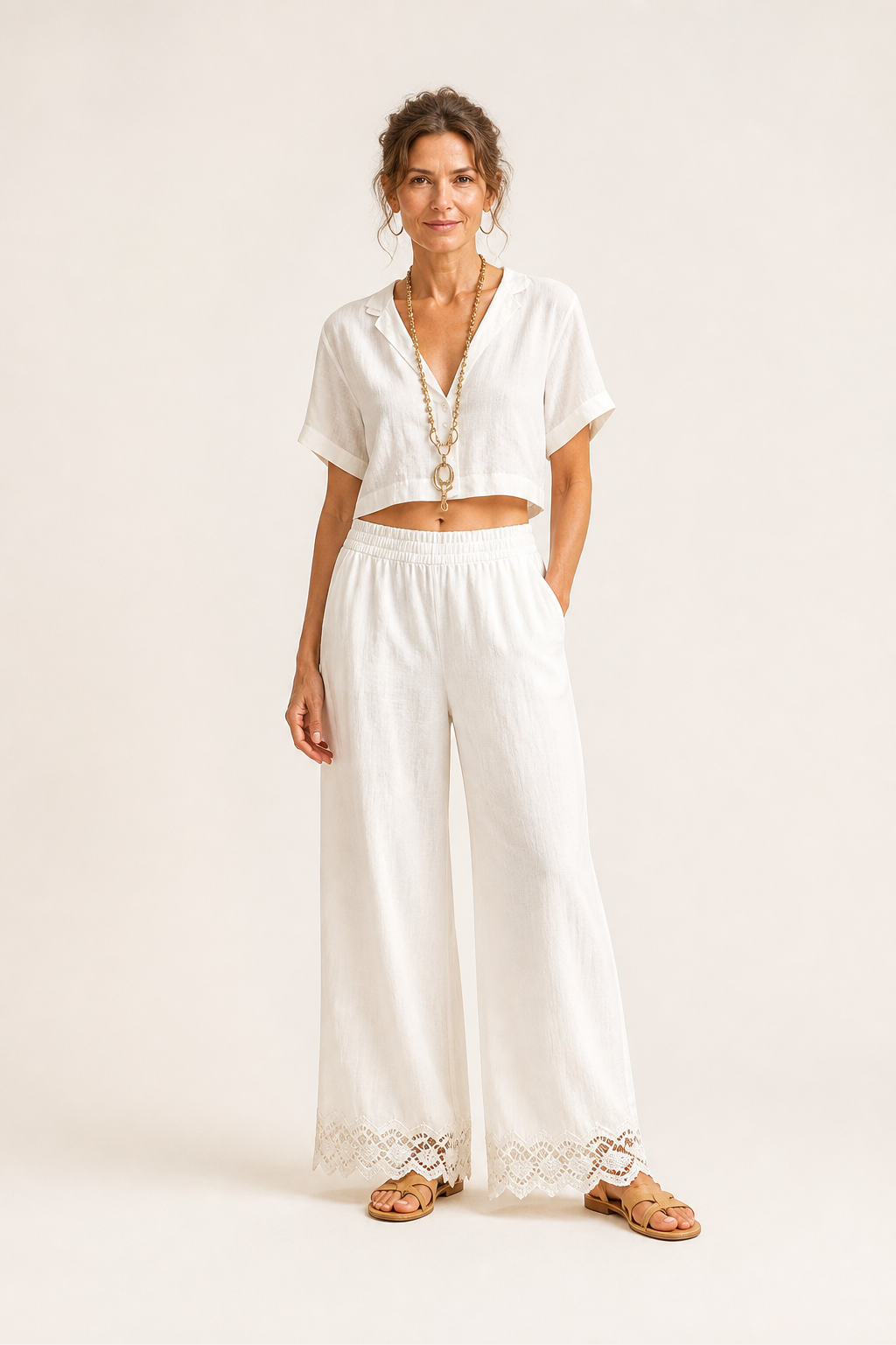 Conjunto de Top Corto y Pantalones con Encaje