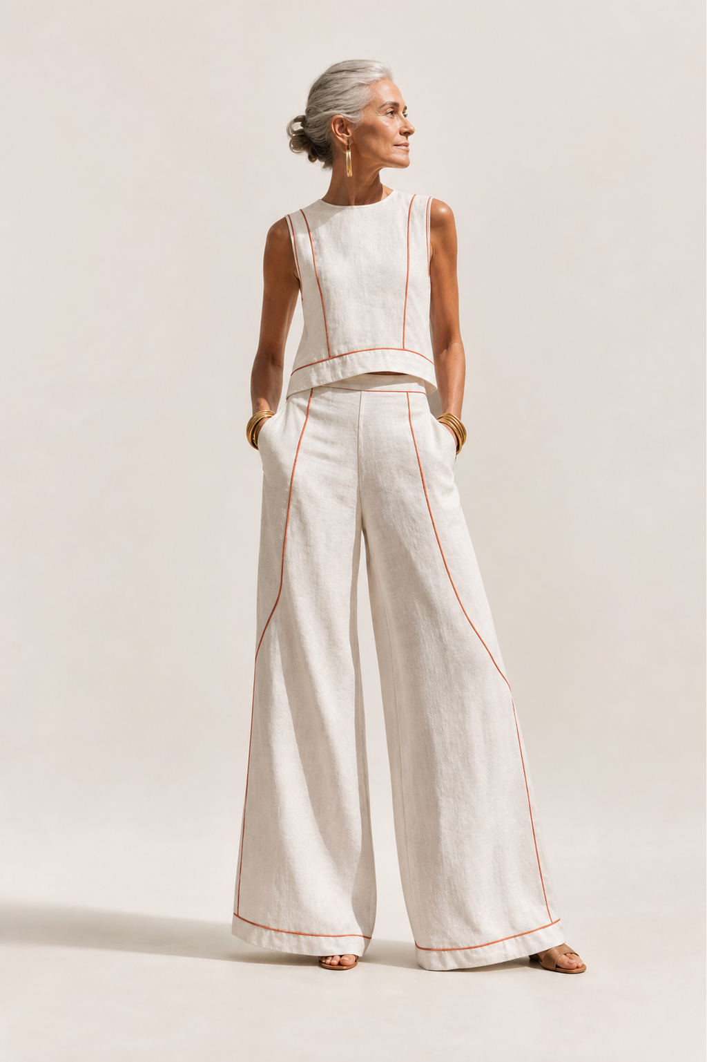 Conjunto Elegante de Pantalones con Costuras en Contraste