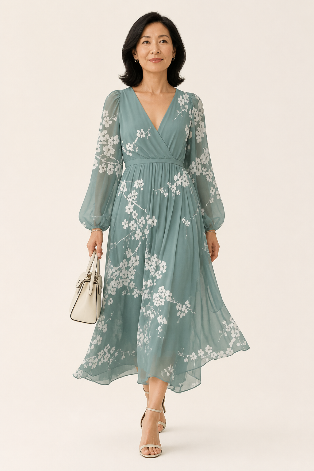 Vestido midi floral con escote en V