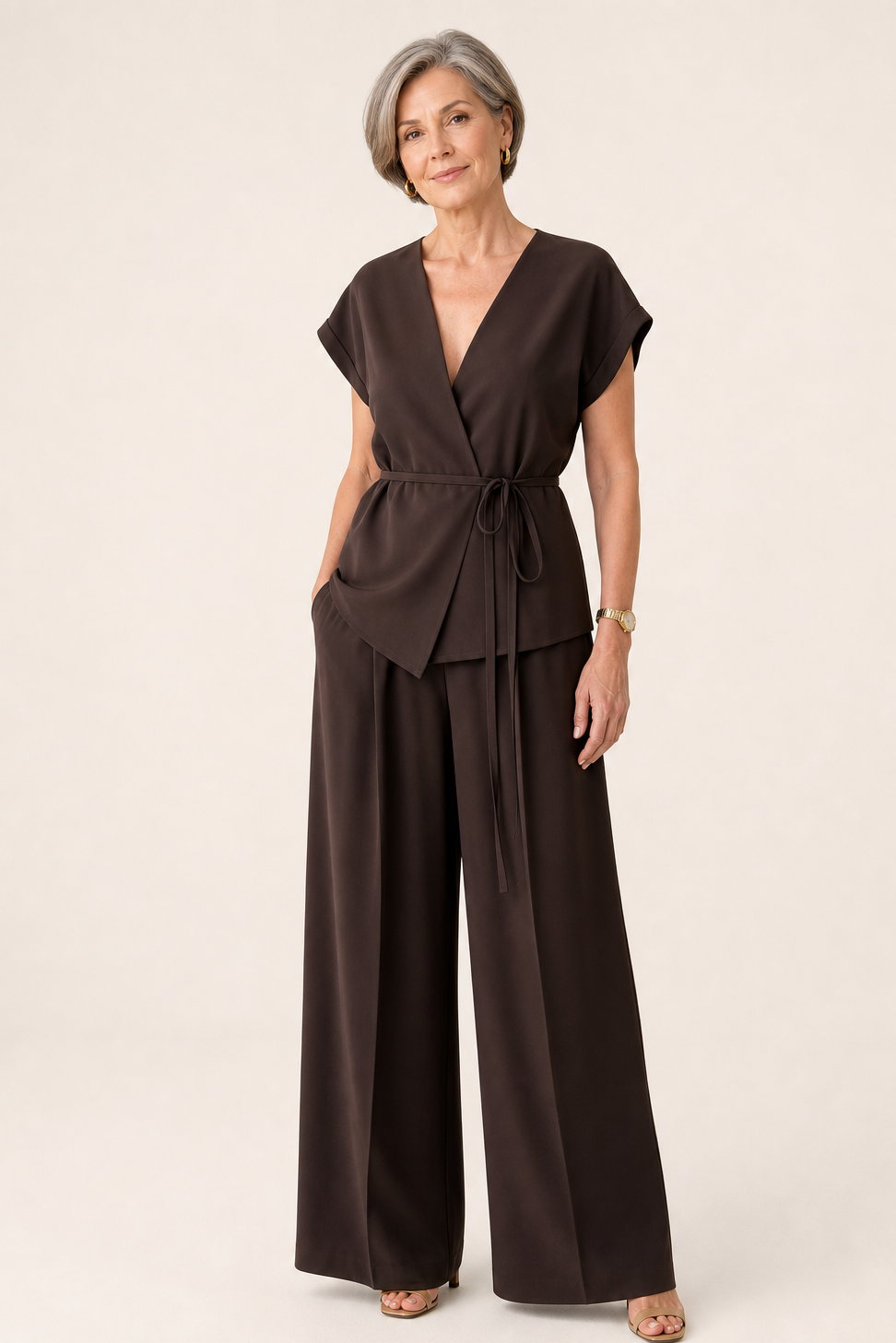 Conjunto Elena de Blusa y Pantalones de Pierna Ancha