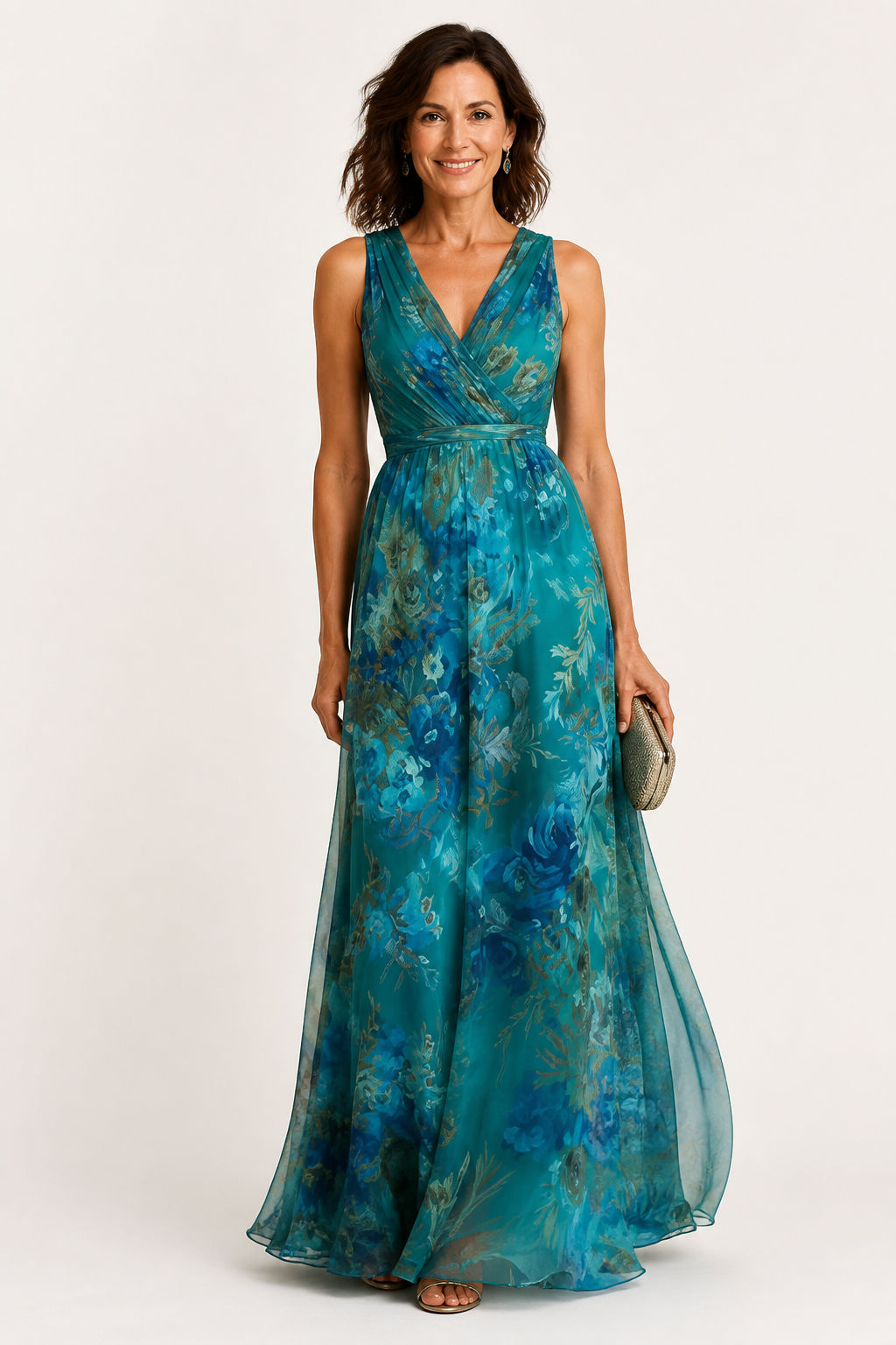 Vestido largo de gasa floral