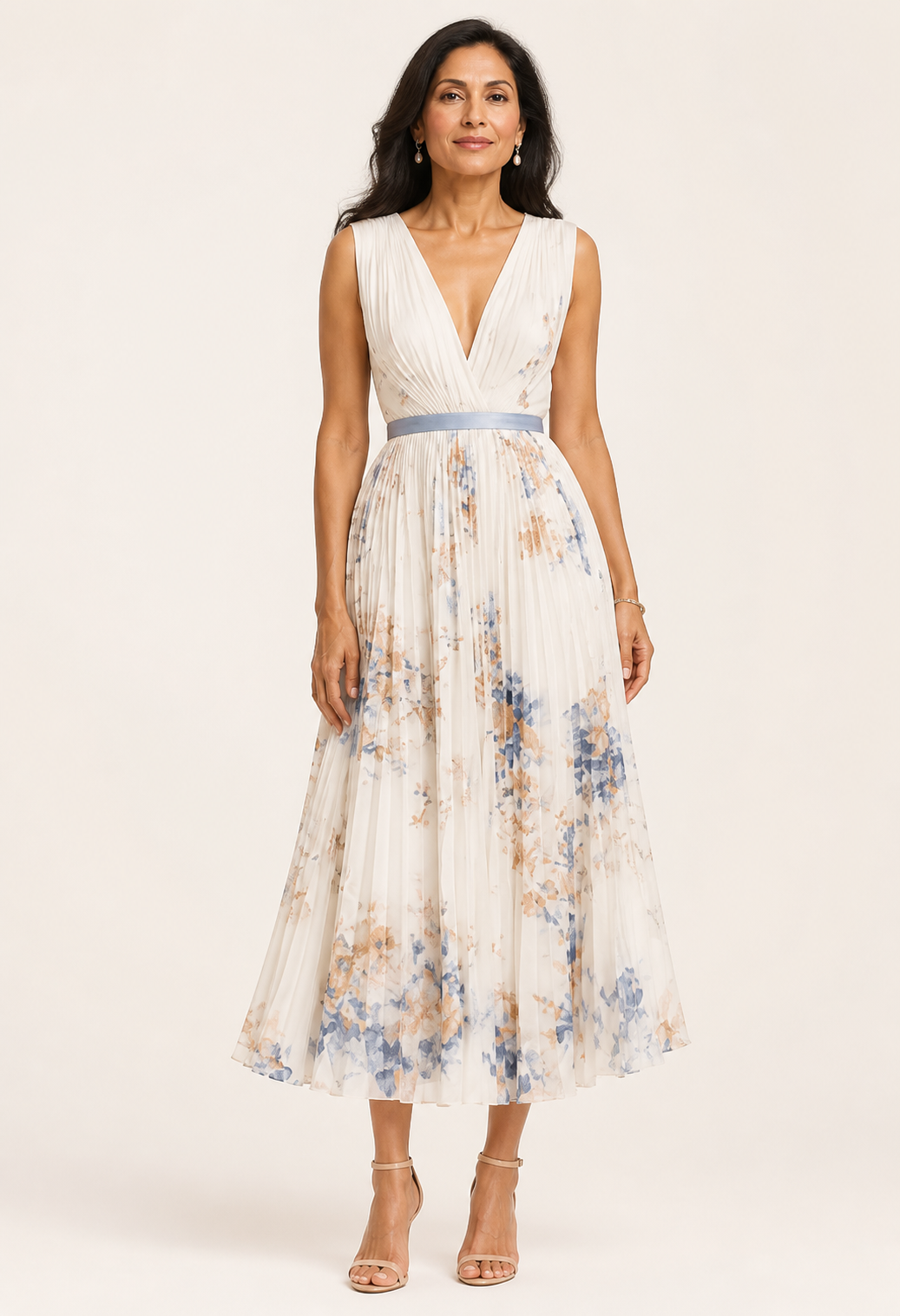 Vestido midi plisado con estampado floral