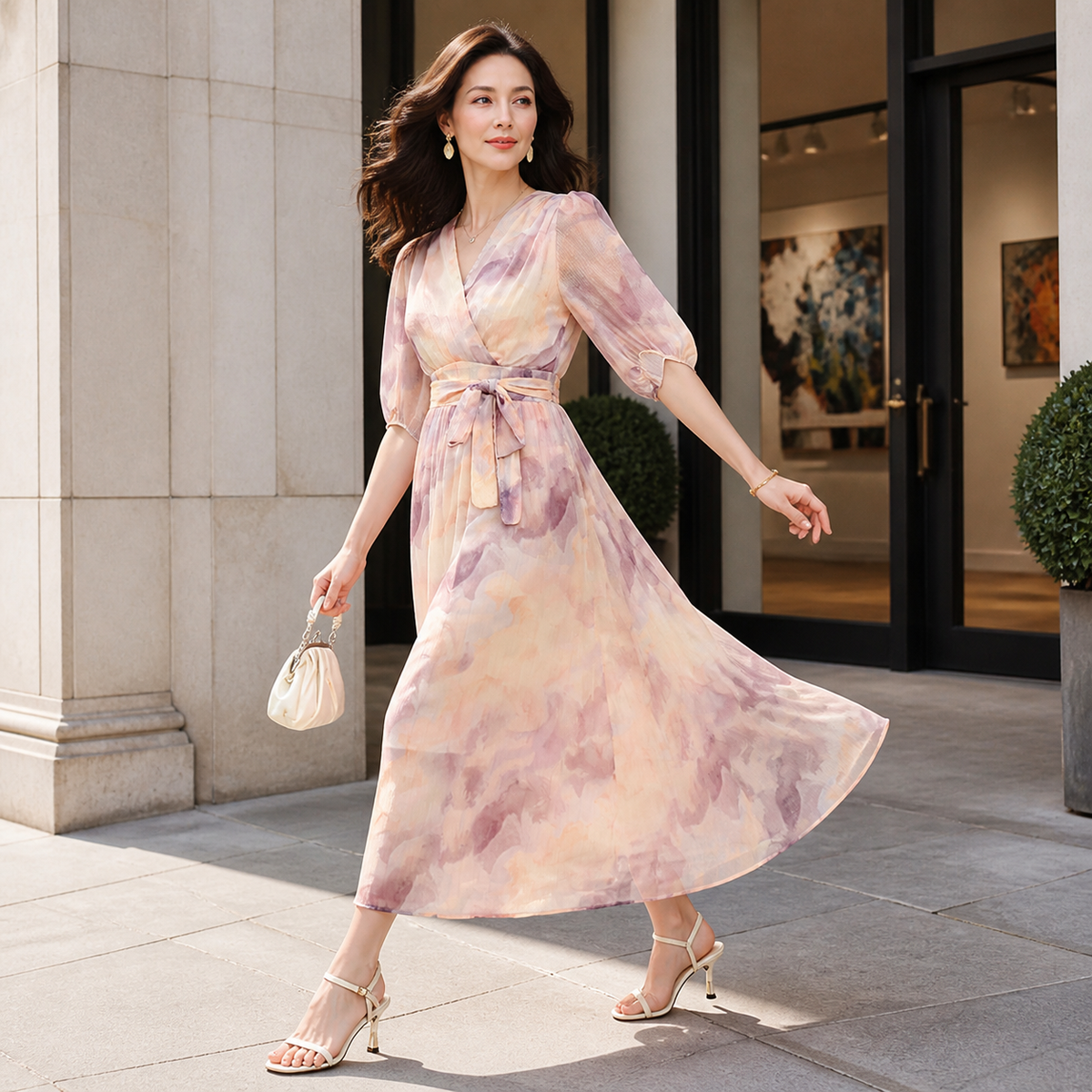Vestido largo estilo francés con cordones