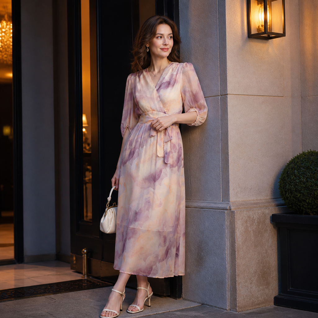 Vestido largo estilo francés con cordones