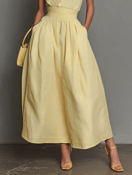 Vestido midi a rayas con bolsillos