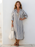 Naomi | Vestido camisero midi de manga larga a rayas
