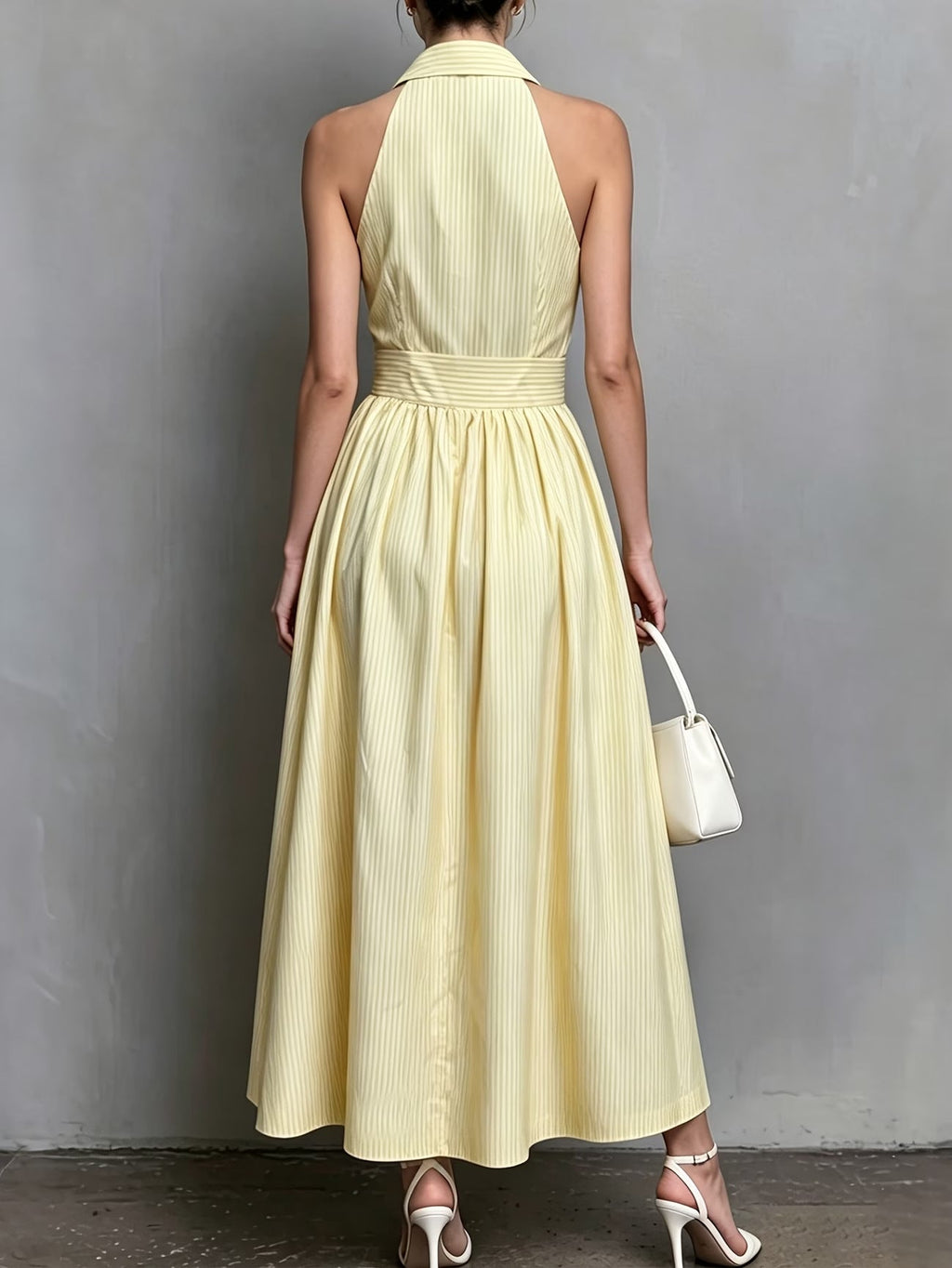 Vestido midi a rayas con bolsillos