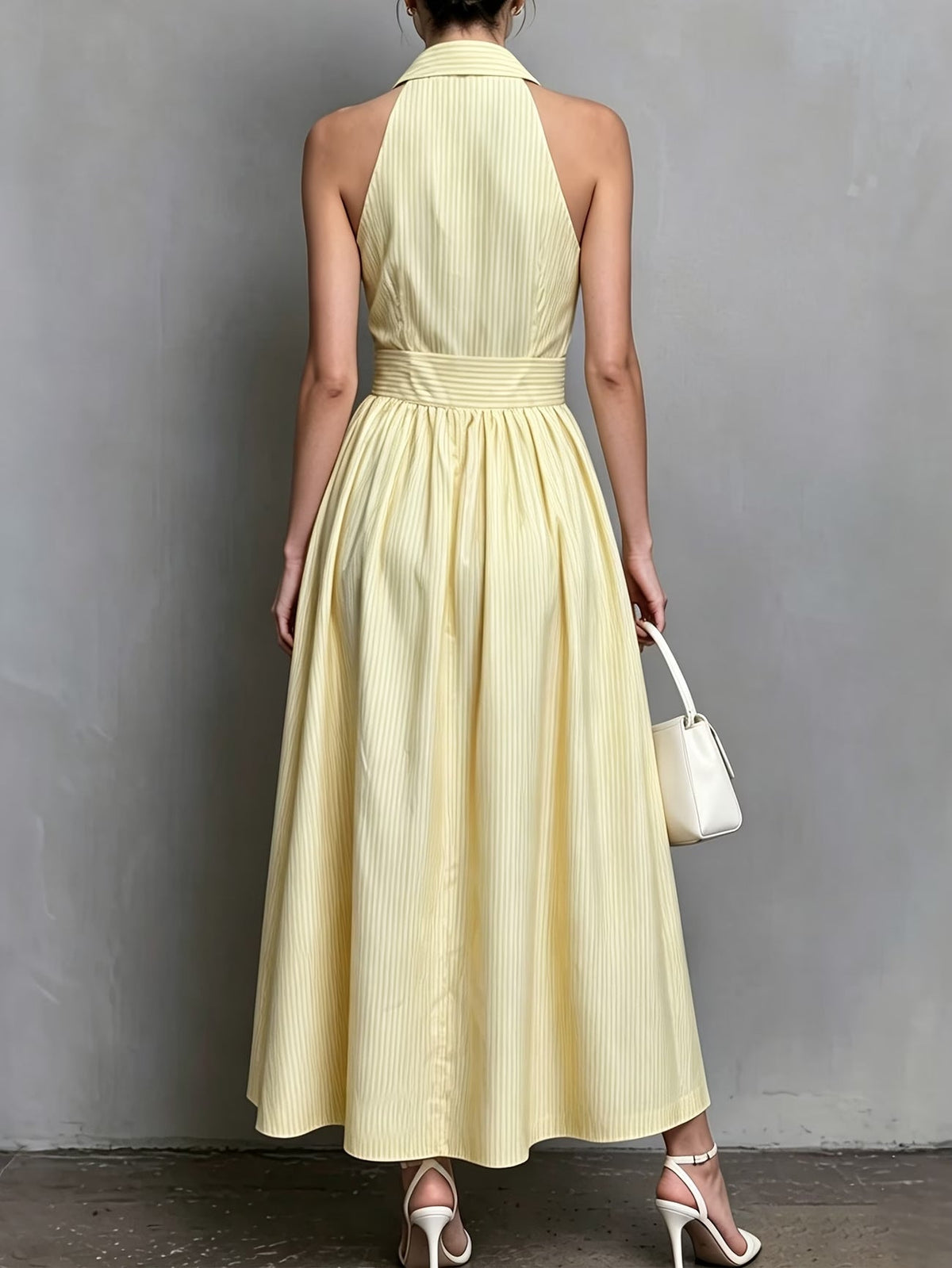 Vestido midi a rayas con bolsillos