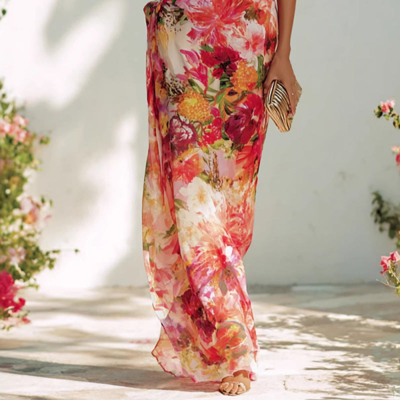 Vestido largo floral de cuello alto