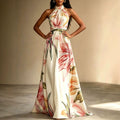 Vestido largo floral tropical