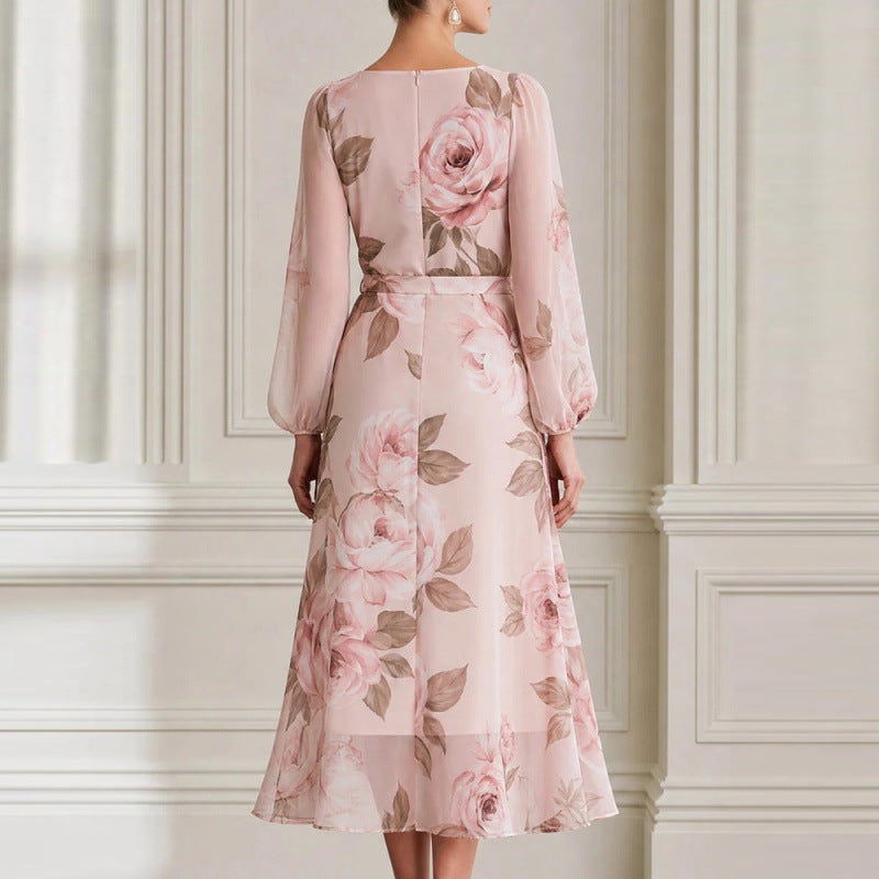 Vestido midi floral rosa
