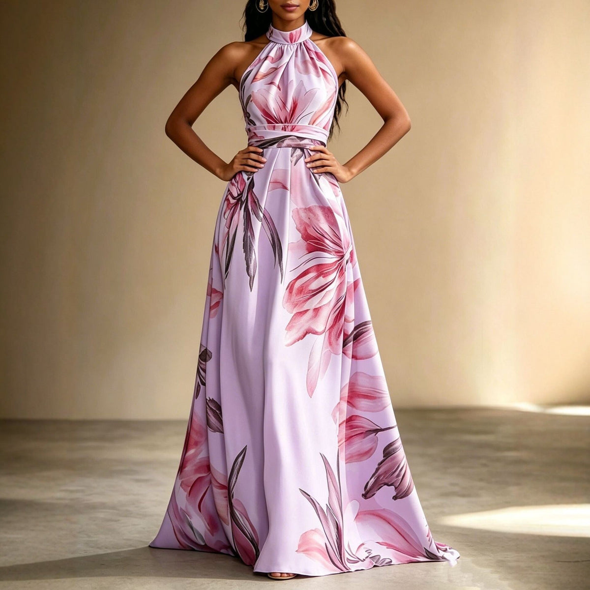 Vestido largo floral tropical