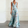 Vestido largo floral con escote en V