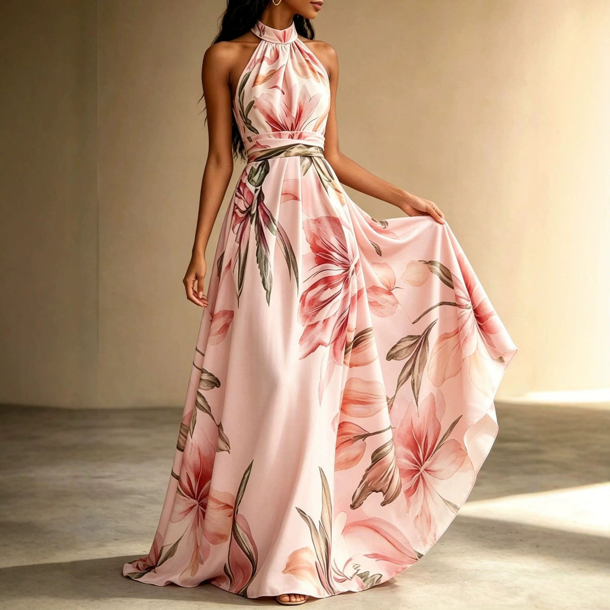 Vestido largo floral tropical