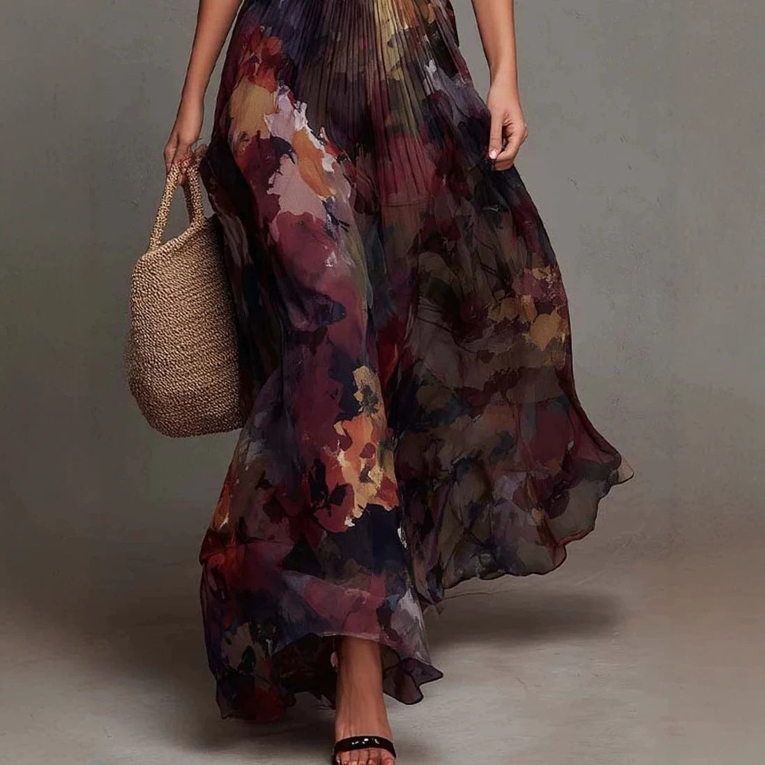 Vestido largo con corpiño fruncido