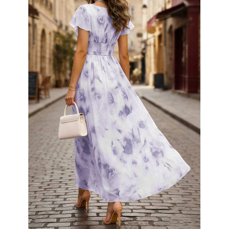 Vestido largo con mangas de volantes