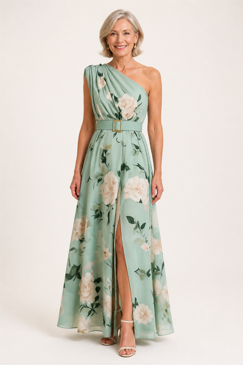Vestido largo de un solo hombro con corte en línea A