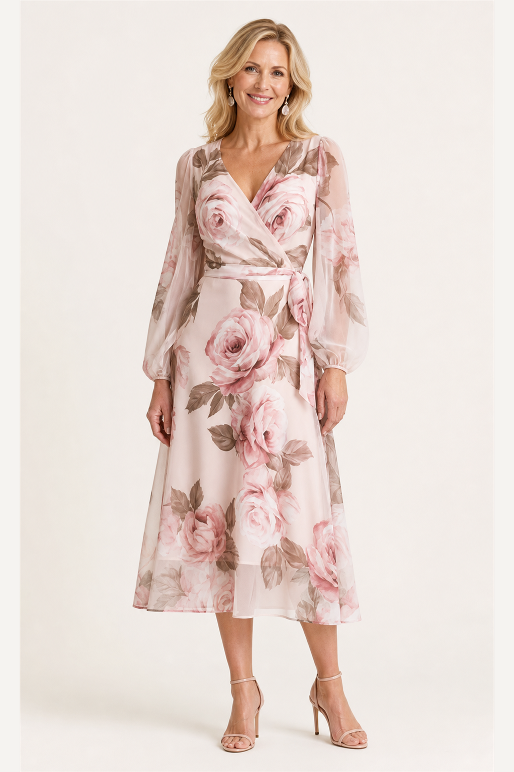Vestido midi floral rosa