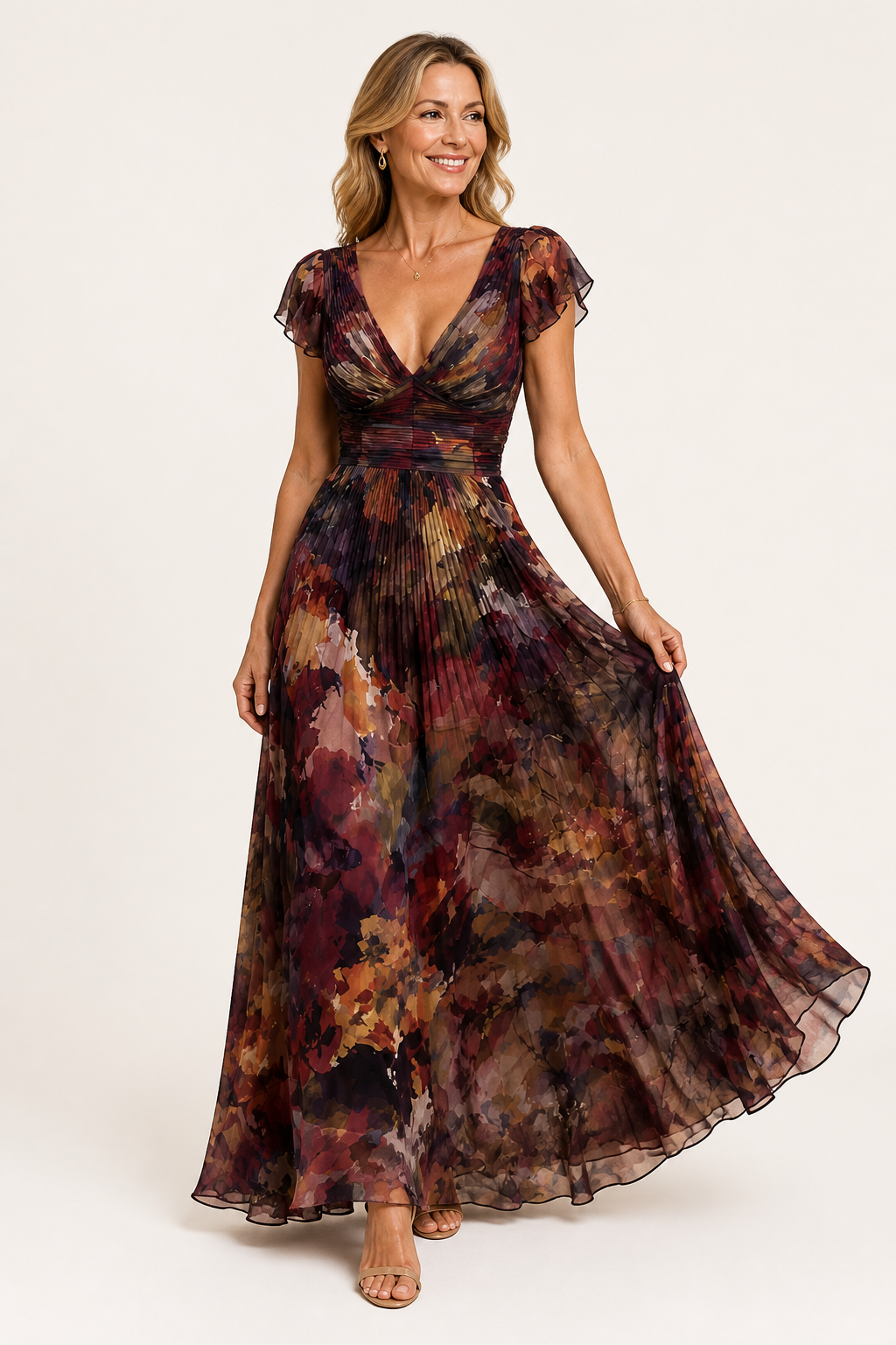 Vestido largo con corpiño fruncido