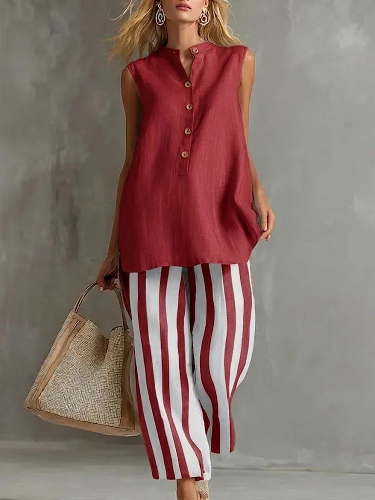Conjunto de Pantalones de Pierna Ancha a Rayas