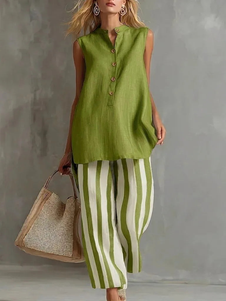 Conjunto de Pantalones de Pierna Ancha a Rayas