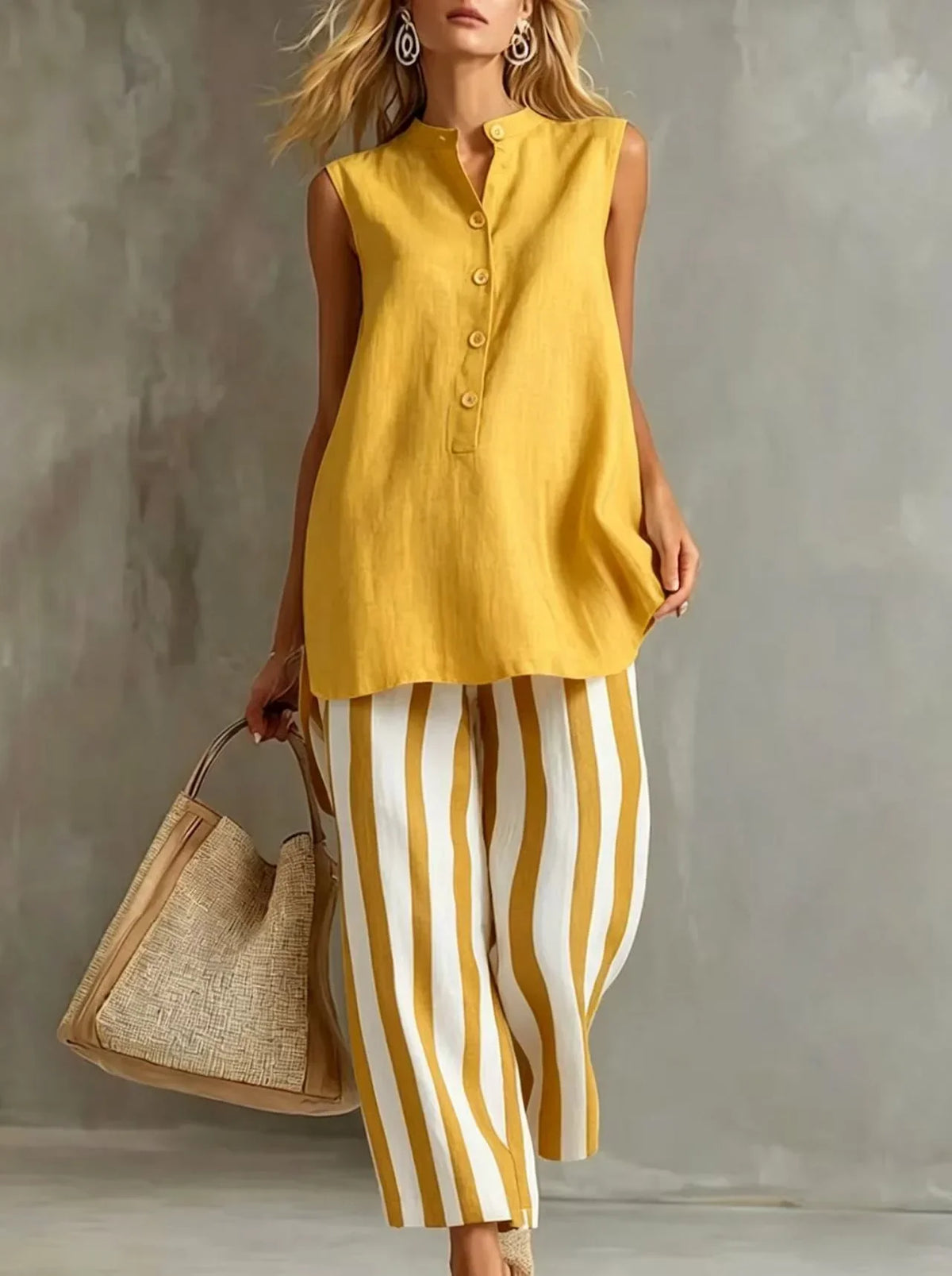 Conjunto de Pantalones de Pierna Ancha a Rayas