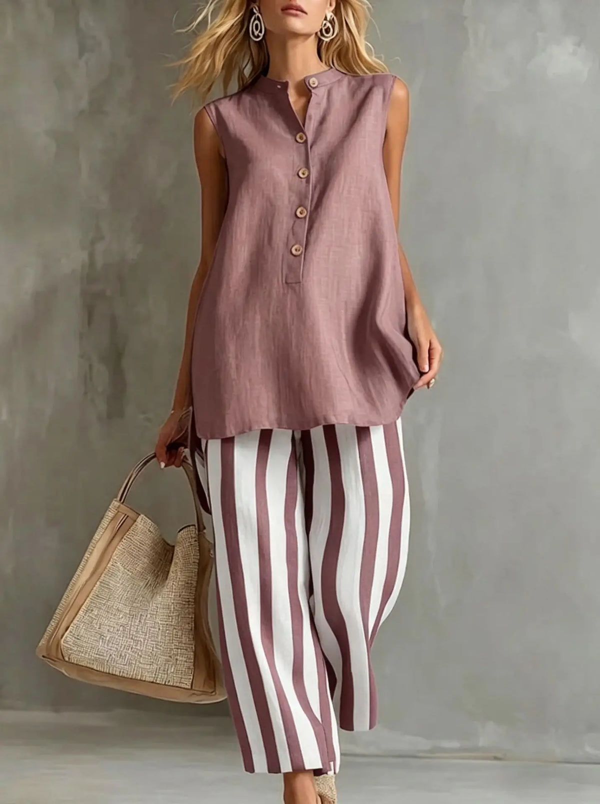 Conjunto de Pantalones de Pierna Ancha a Rayas