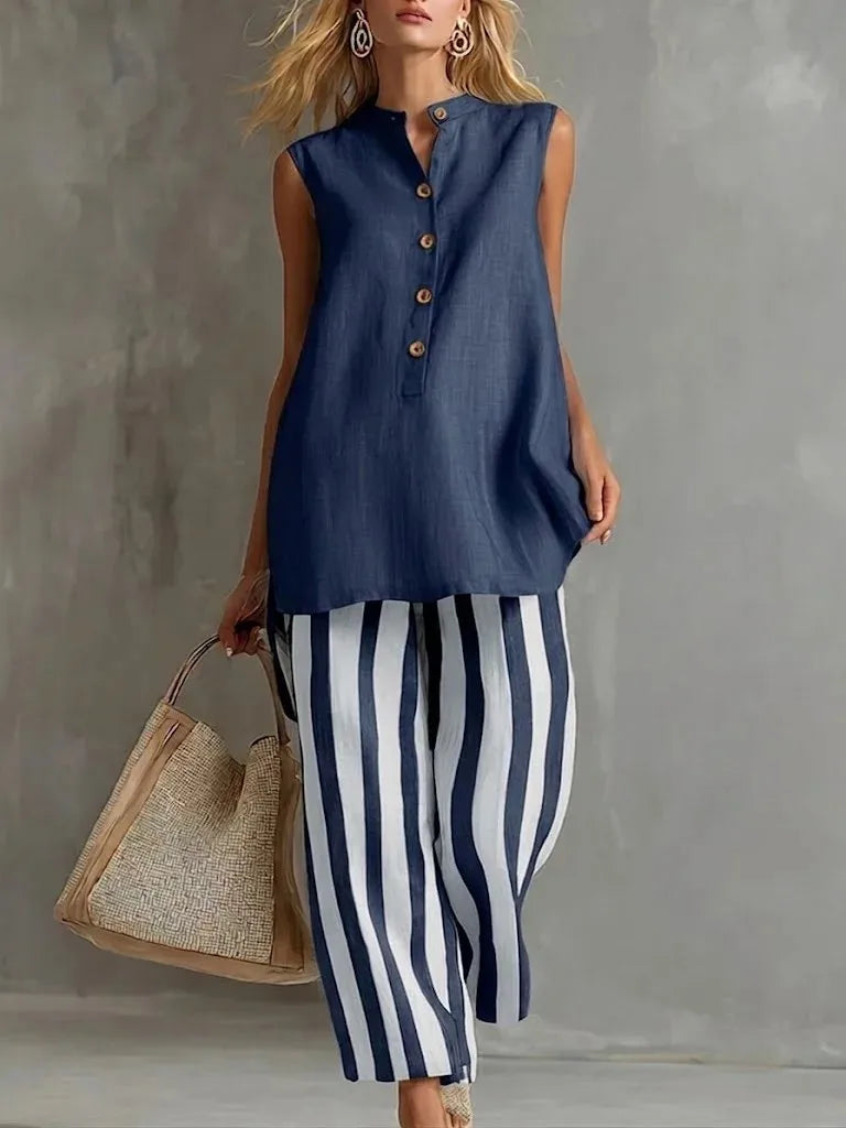 Conjunto de Pantalones de Pierna Ancha a Rayas