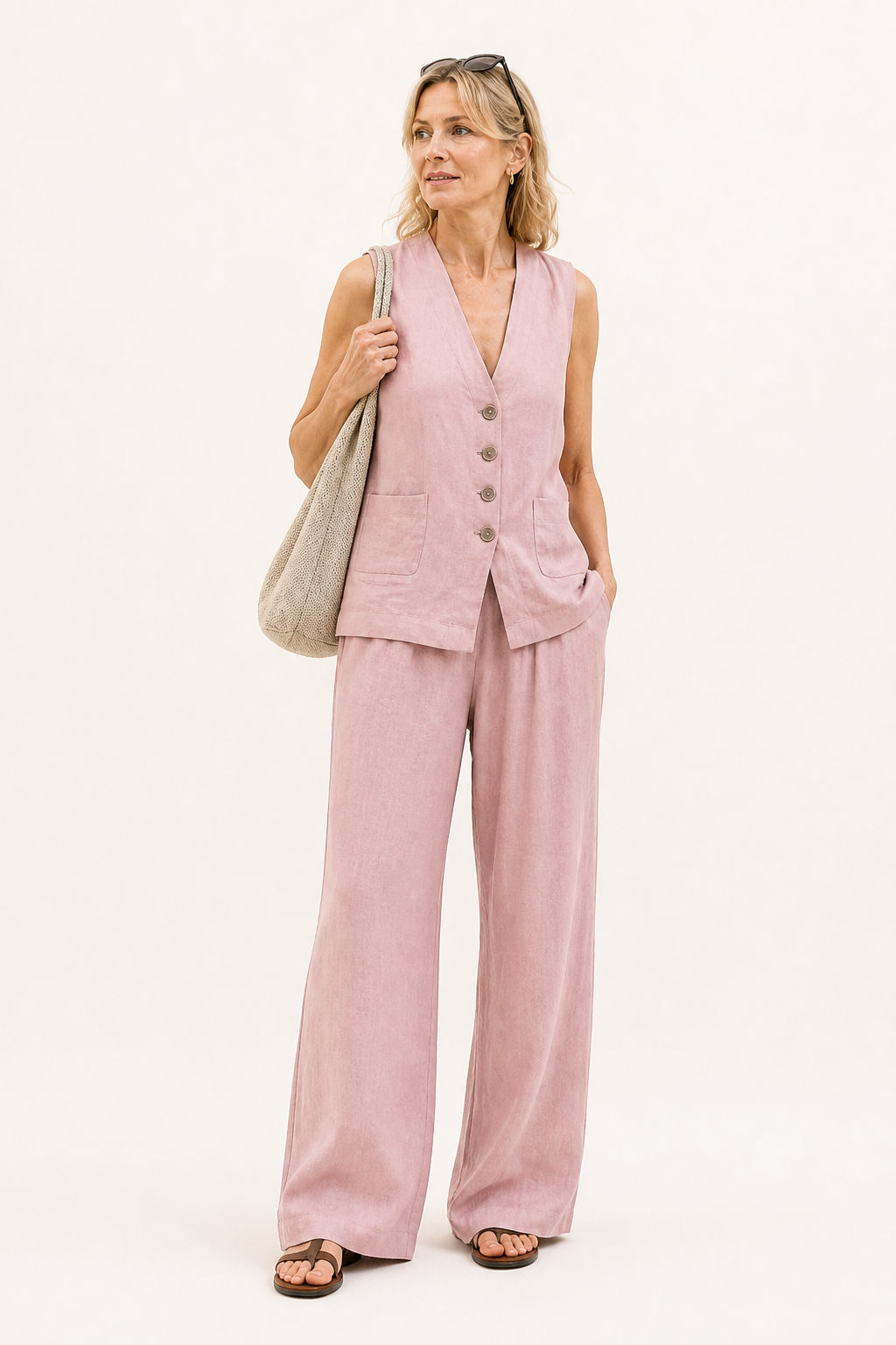 Conjunto de Chaleco sin Mangas y Pantalones de Pierna Ancha