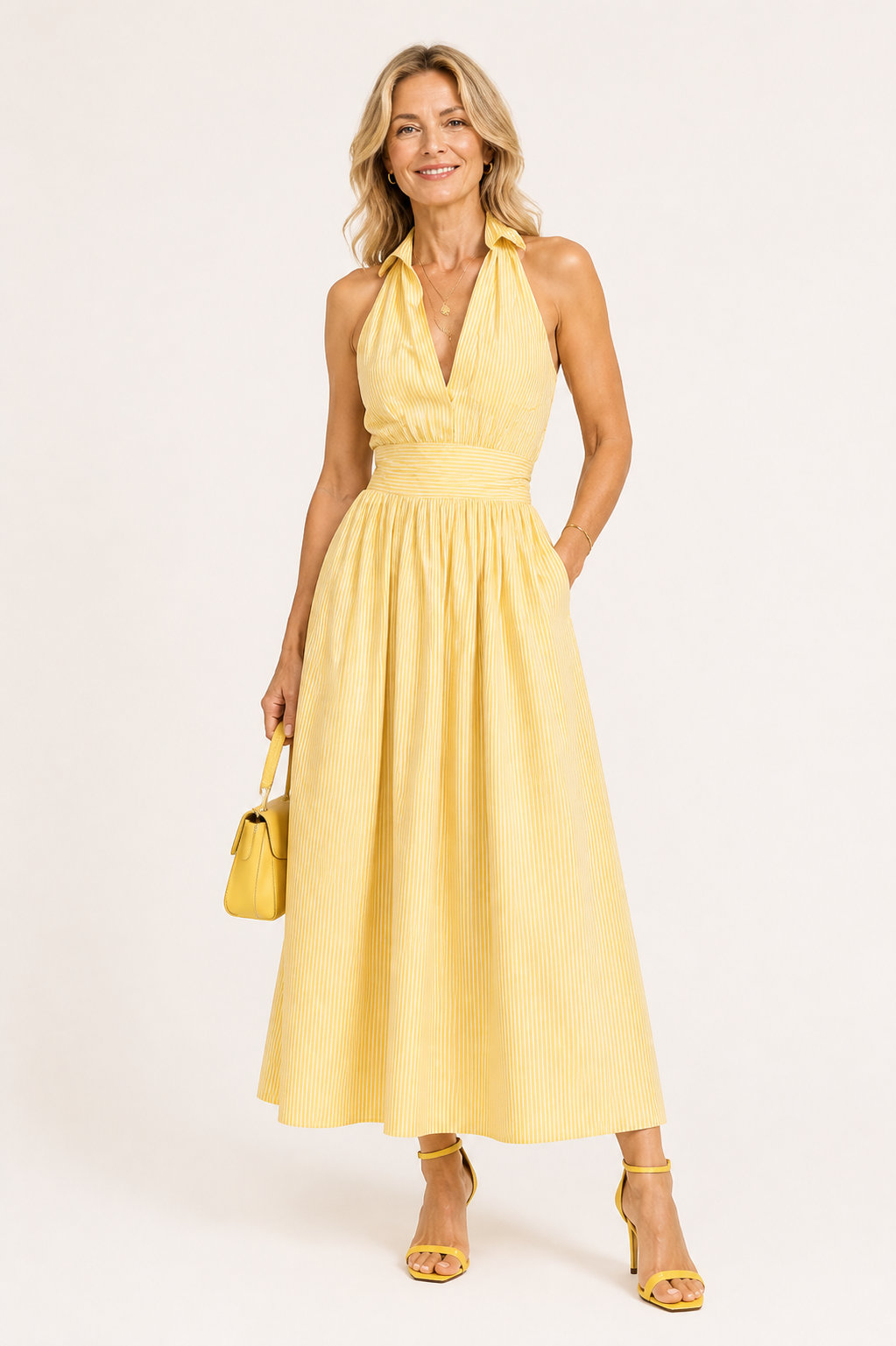 Vestido midi a rayas con bolsillos