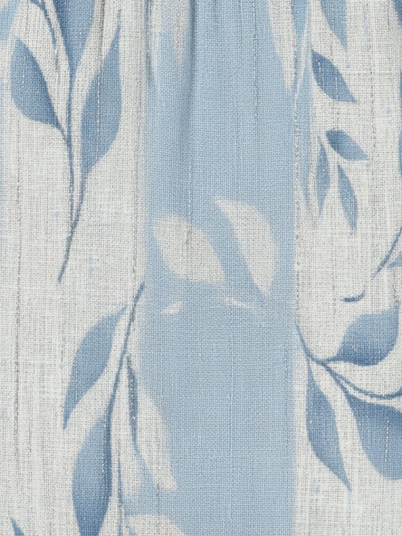 Solene | Vestido midi azul sin mangas con estampado de hojas