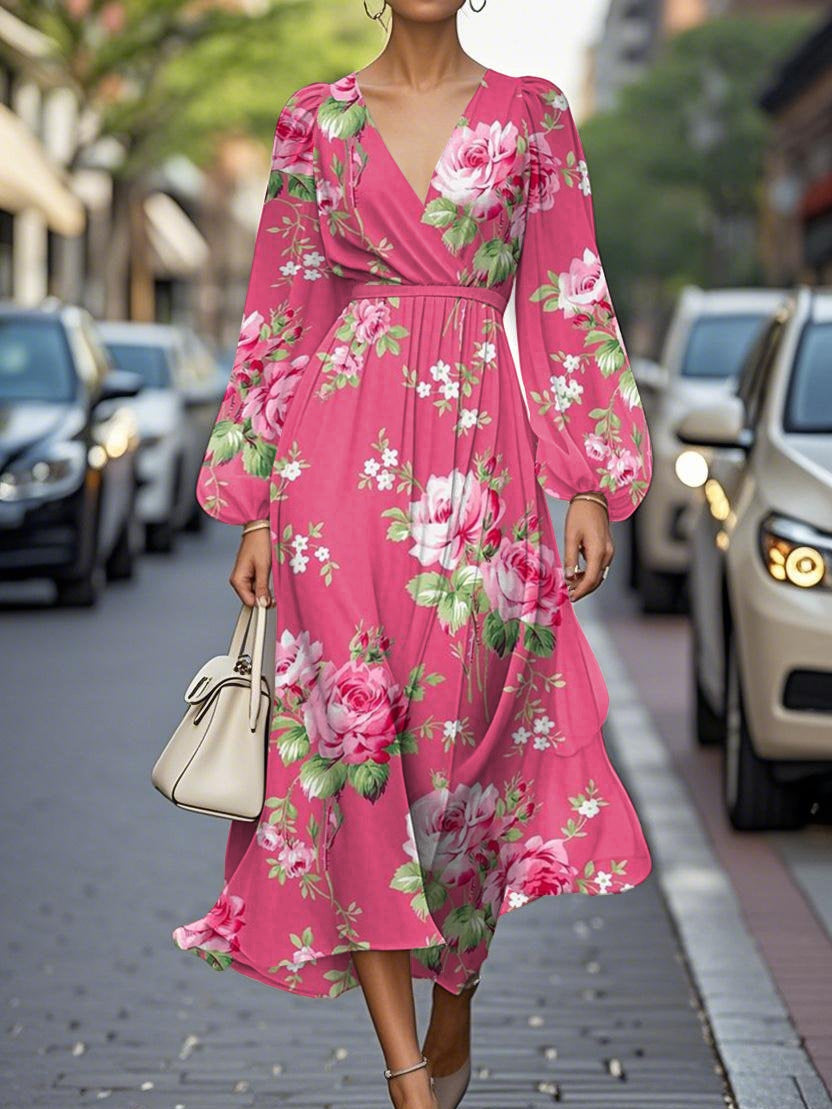 Vestido midi floral con escote en V