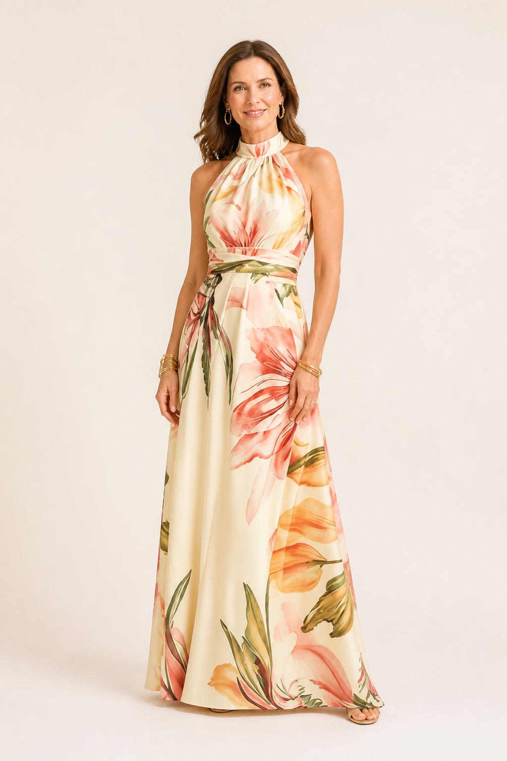 Vestido largo floral tropical