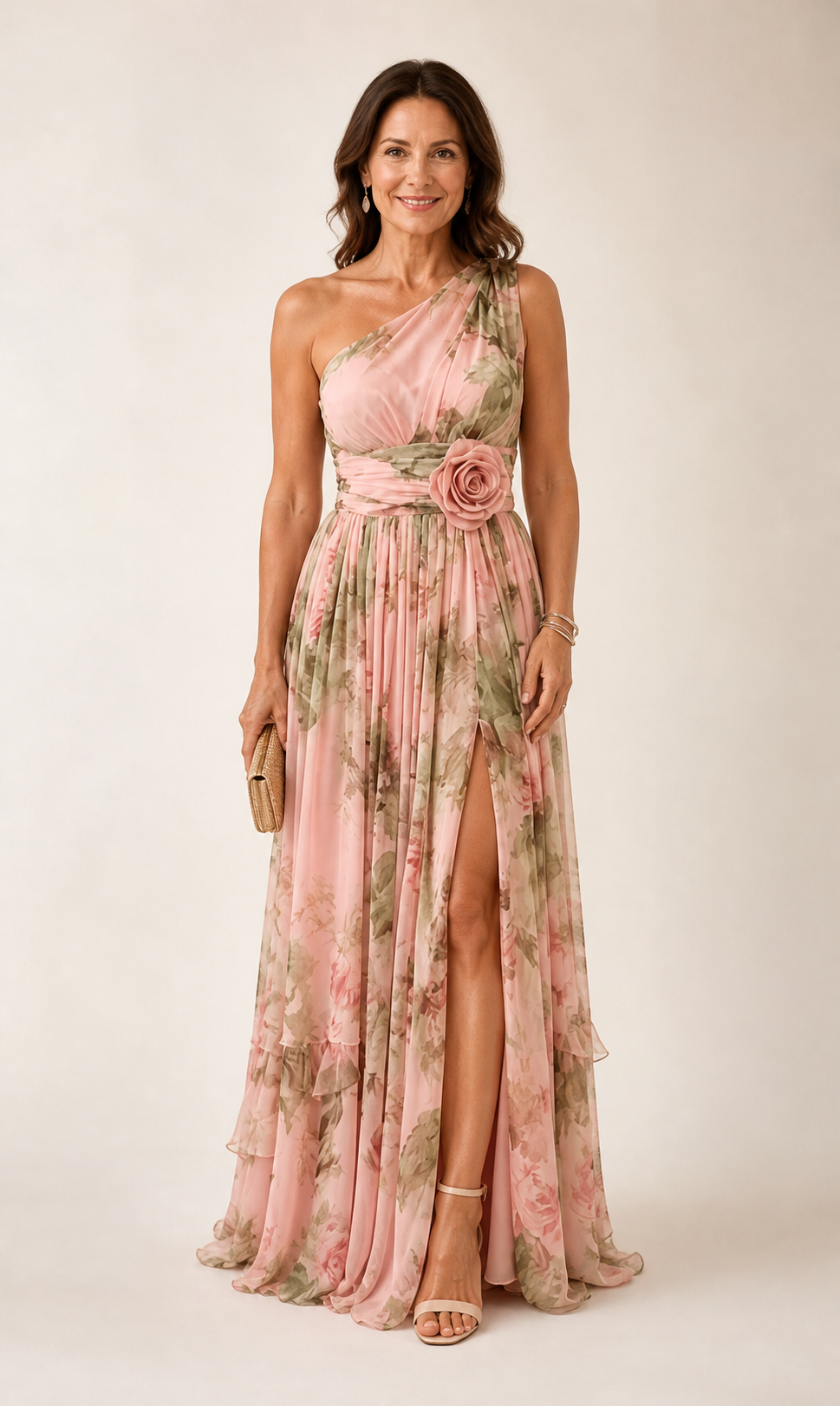 Vestido maxi con rosetas florales