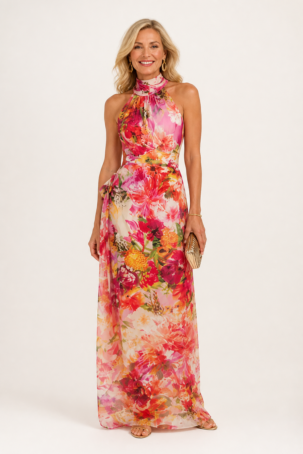Vestido largo floral de cuello alto
